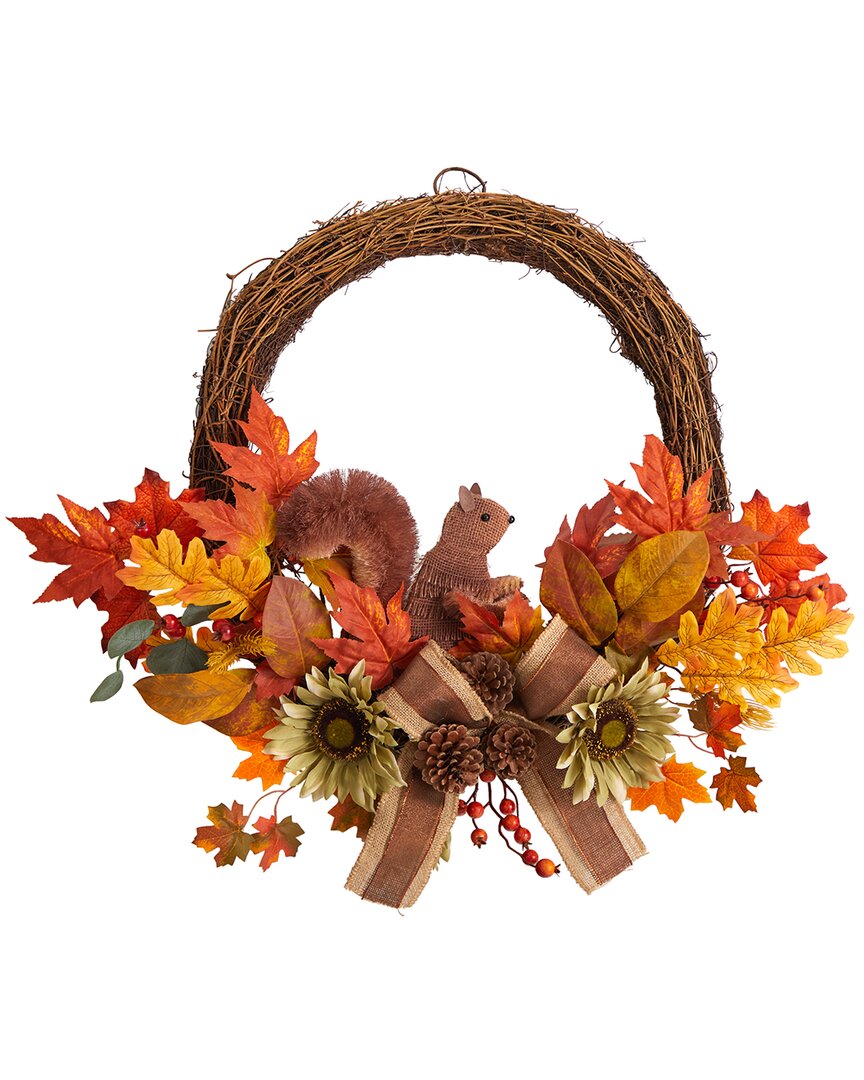 NEARLY NATURAL NEARLY NATURAL 26IN FALL HARVEST ARTIFICIAL WREATH WITH TWIG BASE & BUNNY 