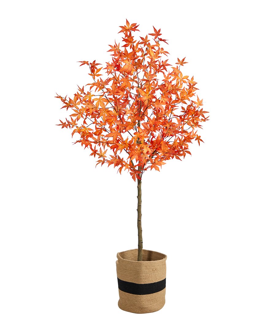 Nearly Natural 6ft Artificial Autumn Maple Tree With Handmade Basket In Orange