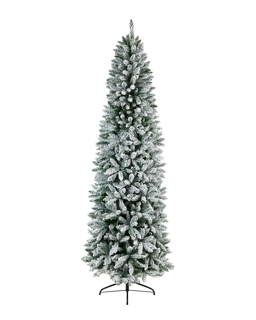 Nearly Natural 9ft Slim Flocked Montreal Fir Artificial Christmas Tree With 1860 Bendable Branches In Green