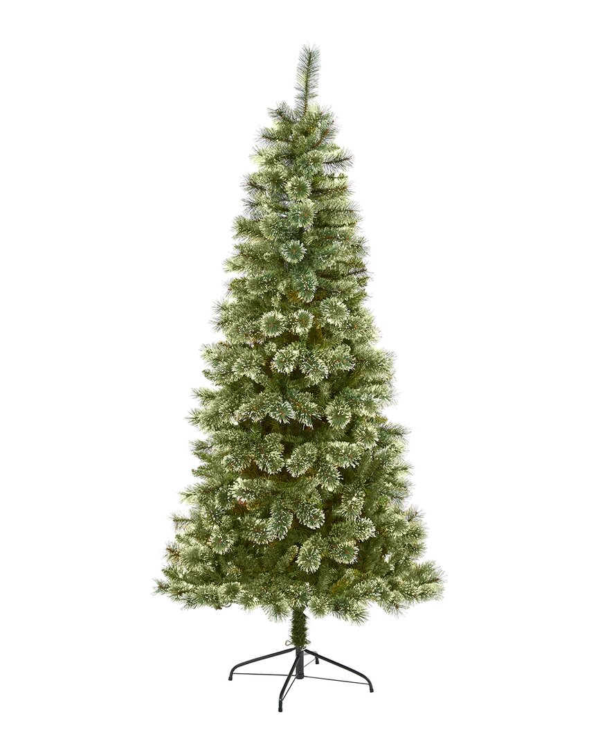 Nearly Natural 7ft Wisconsin Slim Snow Tip Pine Artificial Christmas Tree With 652 Bendable Branches In Green