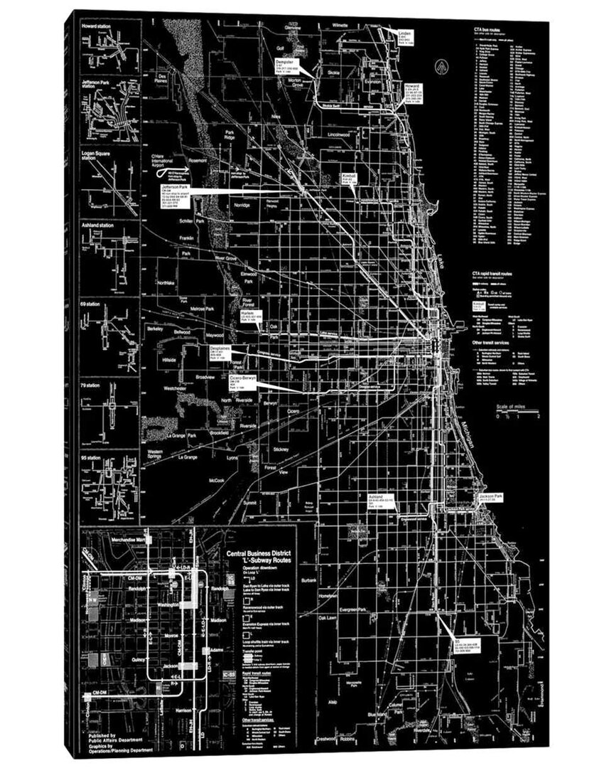 Icanvas Modern Art - Chicago Transit Negative By 5by5collective Wall Art