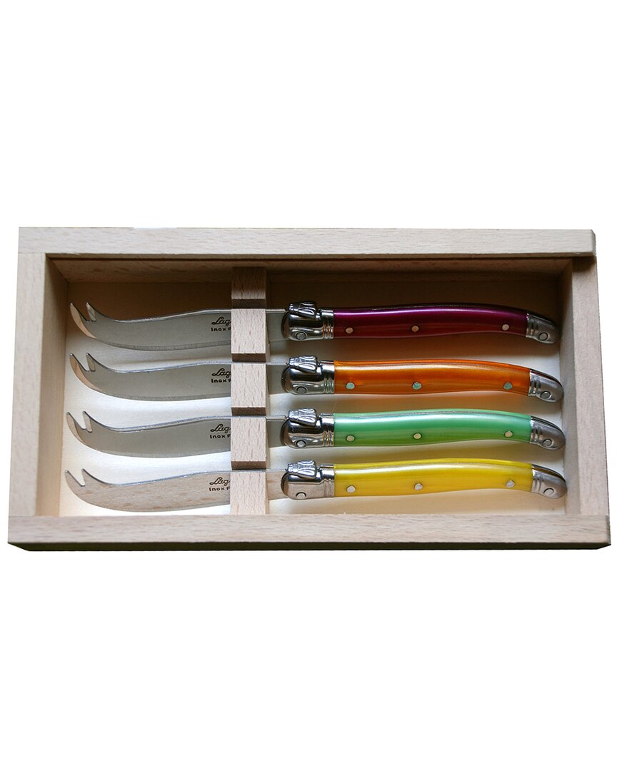 Jean Dubost 4 Multi-color Cheese Knives In Box