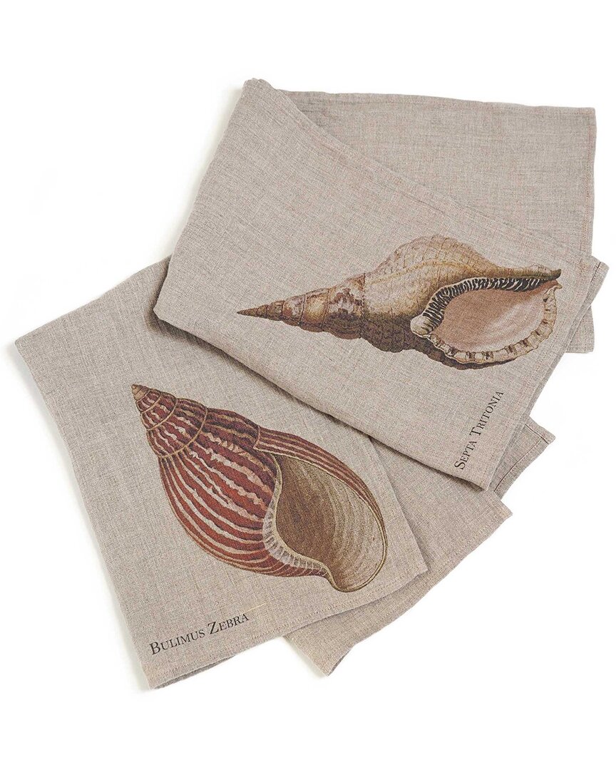Linoroom Set Of 2 Sea Shells Tea Towels In Brown