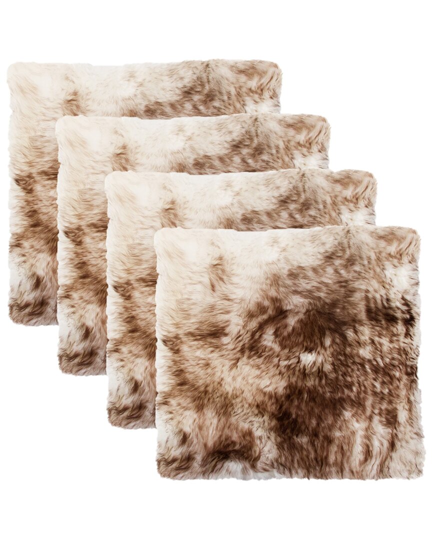 Natural Group Pack Of 4 New Zealand Sheepskin Chair Seat Pad In Brown
