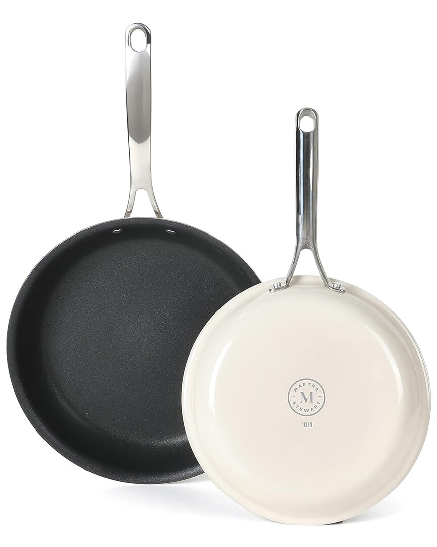 Martha Stewart Lockton 2pc Aluminum 10in & 12in Frying Pan Set In White