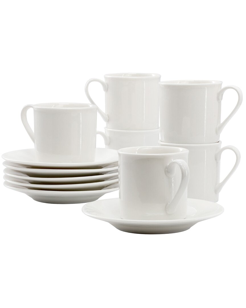 Elama Aspin 12pc 2.5oz Porcelain Espresso Cup Set With Saucers In White
