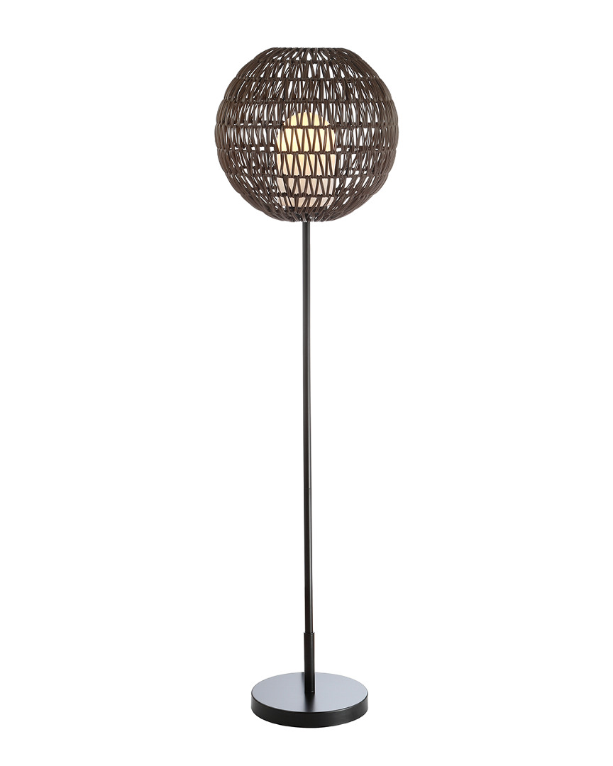 Jonathan Y Bea 61in Outdoor Woven Globe Led Floor Lamp In Coffee,black