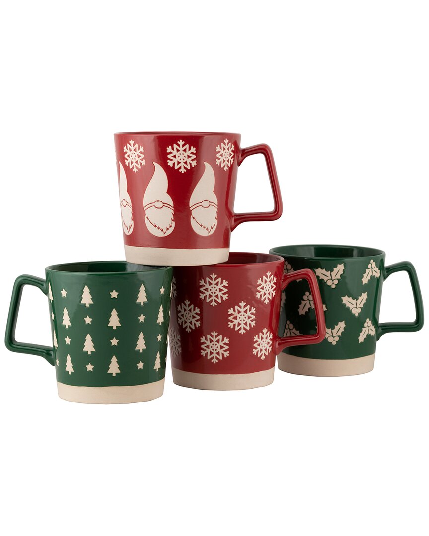 Ten Strawberry Street Discontinued  Assorted Holiday Set Of 4 Mugs