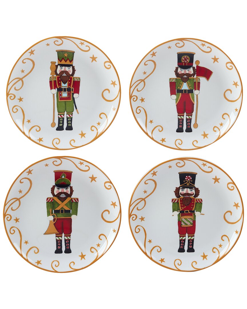 Certified International Holiday Magic Nutcracker Set Of 4 Dessert Plates In White