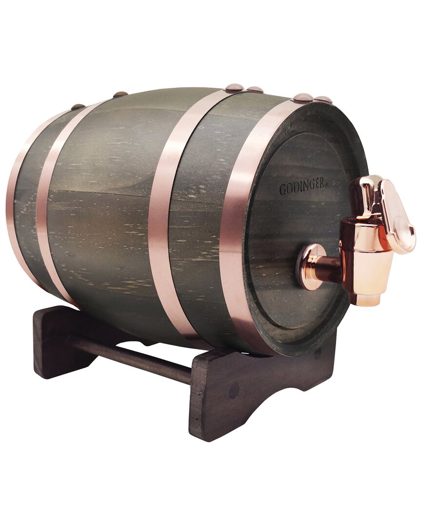 Godinger Wood Barrel Walnut & Copper Beverage Dispenser In Brown