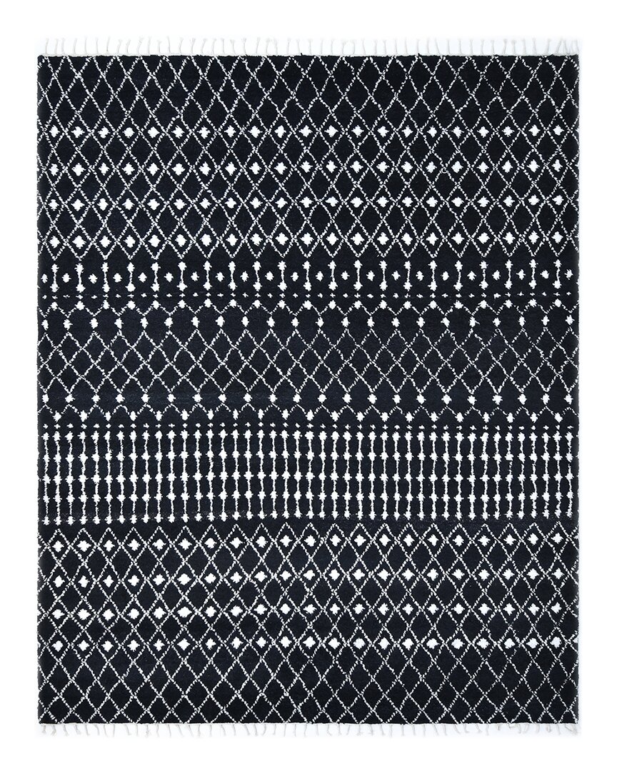 Solo Rugs Ace Hand-knotted Wool-blend Bohemian Rug In Midnight