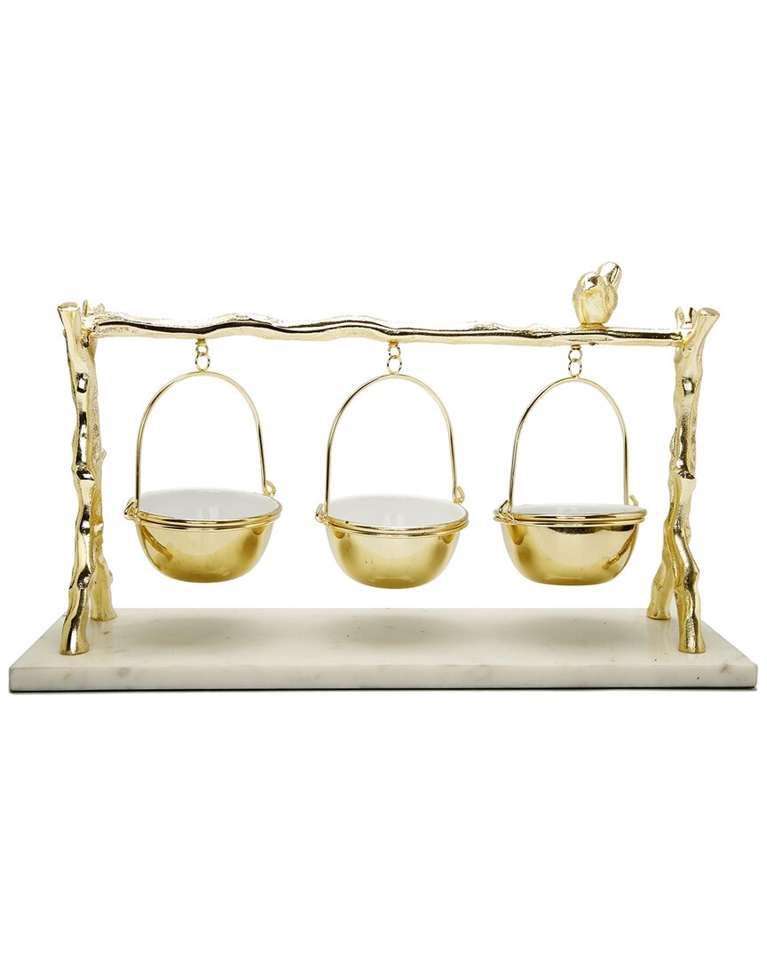 Alice Pazkus 3 Hanging Bowls On Gold Branch And Marble Base