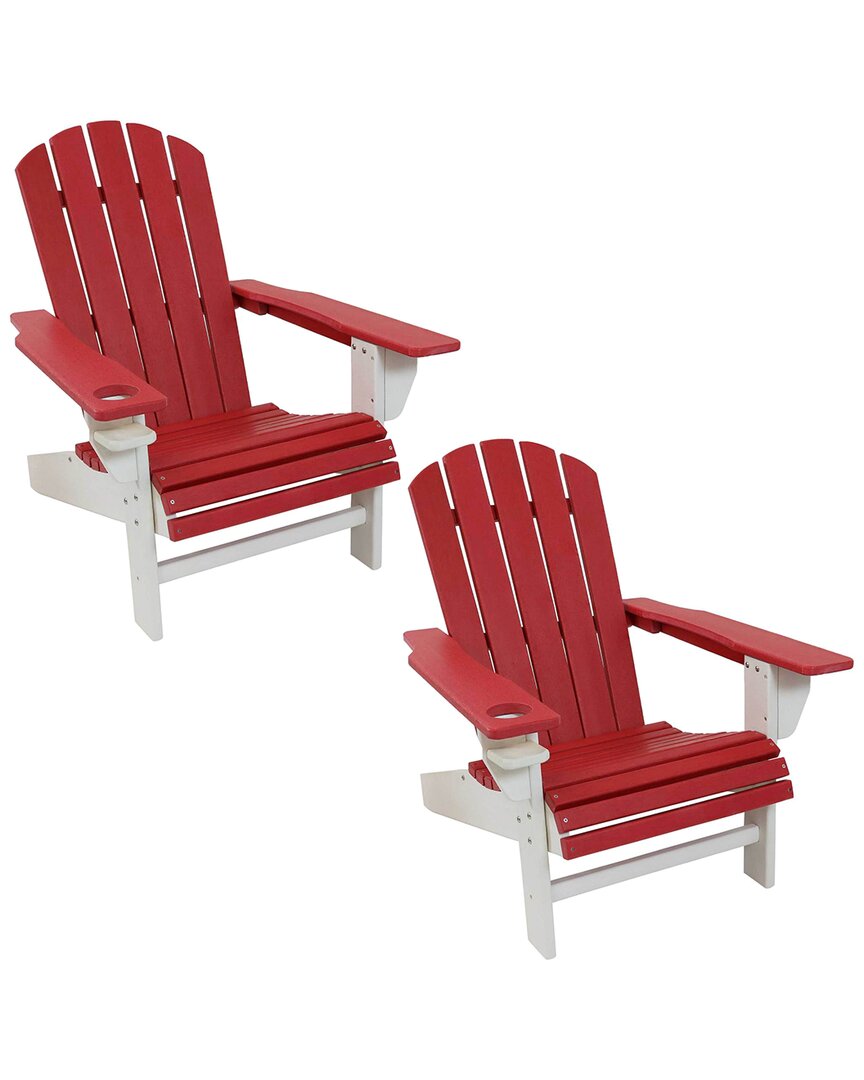 Sunnydaze All-weather Red/white Adirondack Chair With Drink Holder