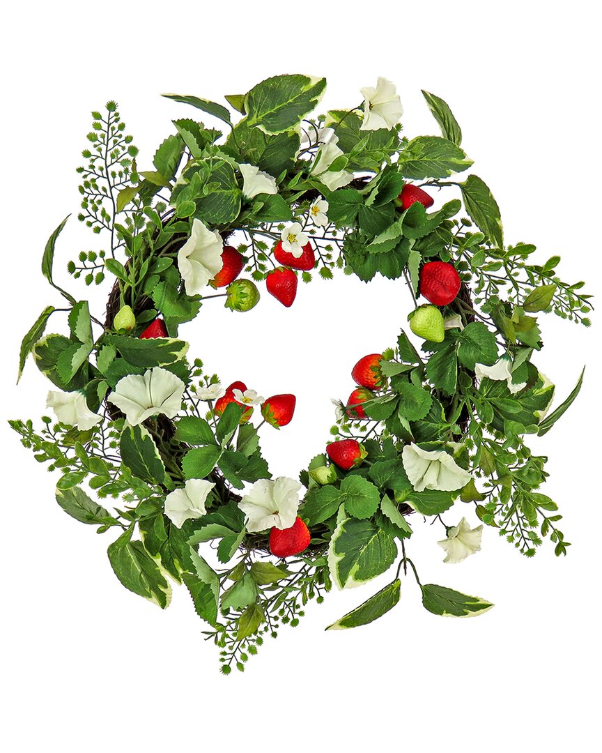 National Tree Company 22in Petunia And Strawberry Wreath In White