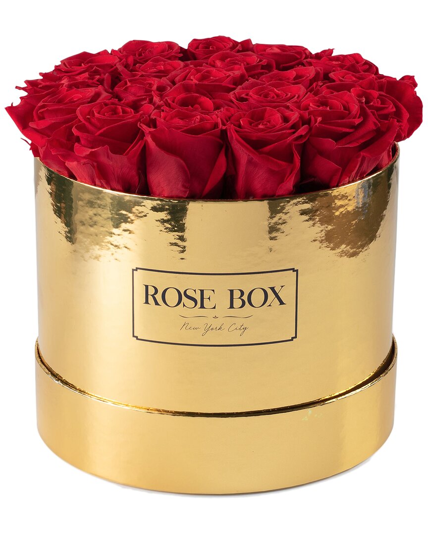 Shop Rose Box Nyc Medium Hat Box With Red Flame Roses In Gold