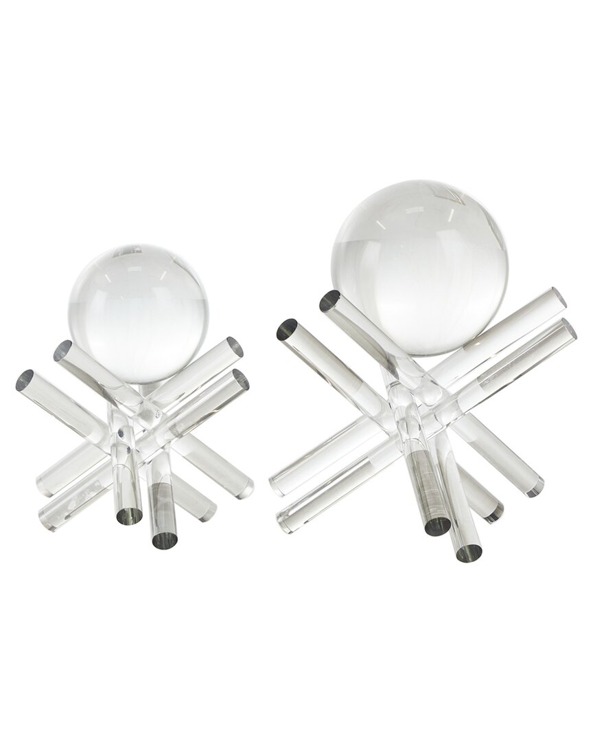 Peyton Lane Set Of 2 Abstract Crystal Jack & Orb Sculptures