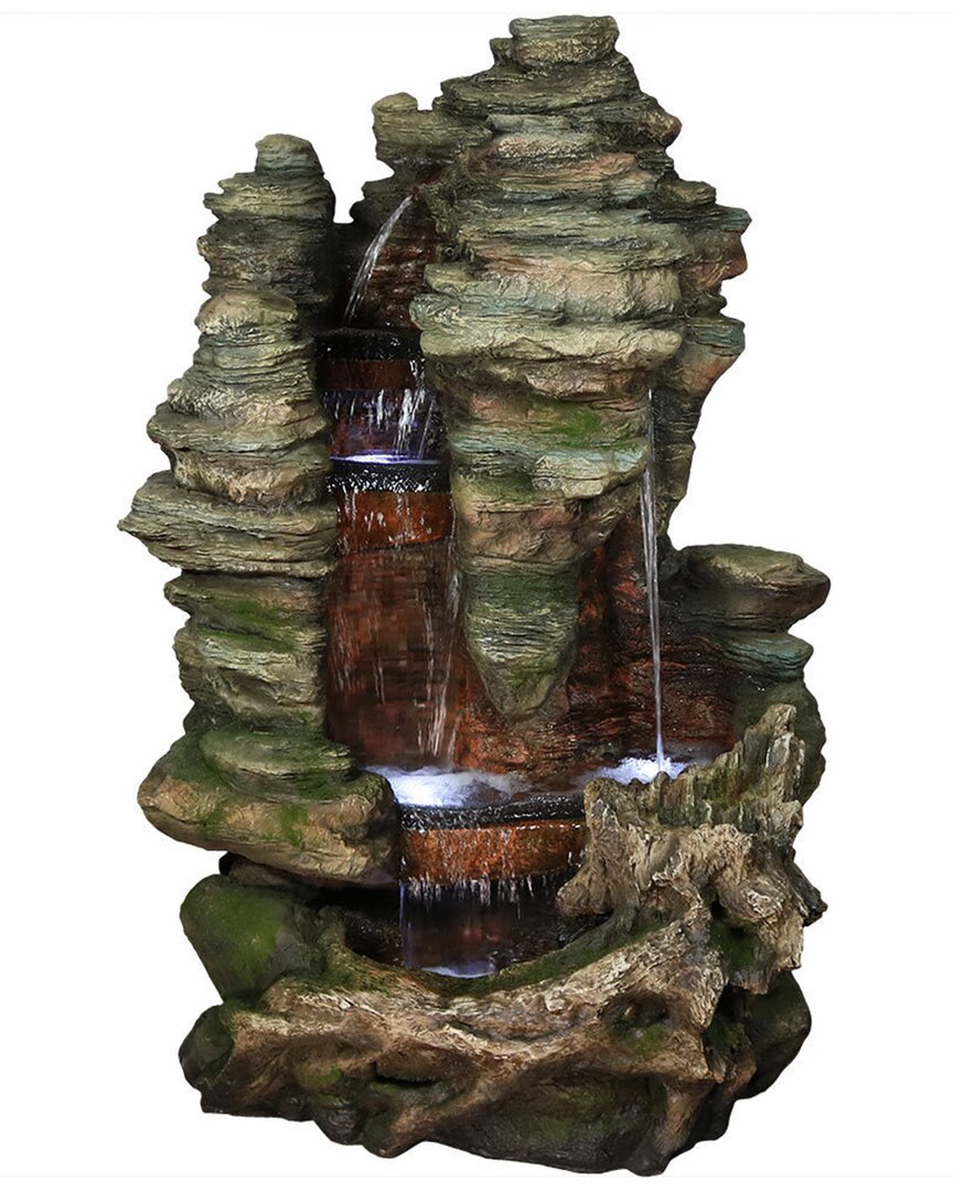 Shop Sunnydaze Flat Rock Summit Outdoor Waterfall Water Fountain Garden Feature In Brown