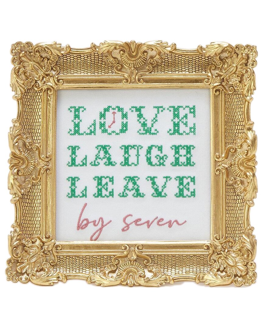 Two's Company Love Laugh Leave By Seven Embroidered Cross Stitch Wall Art In Gold