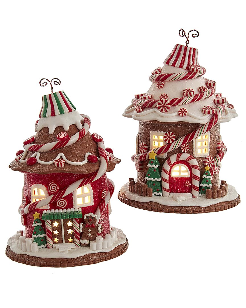 KURT ADLER KURT ADLER SET OF 2 7.5IN CANDY GINGERBREAD HOUSE WITH C7 BULB ORNAMENTS