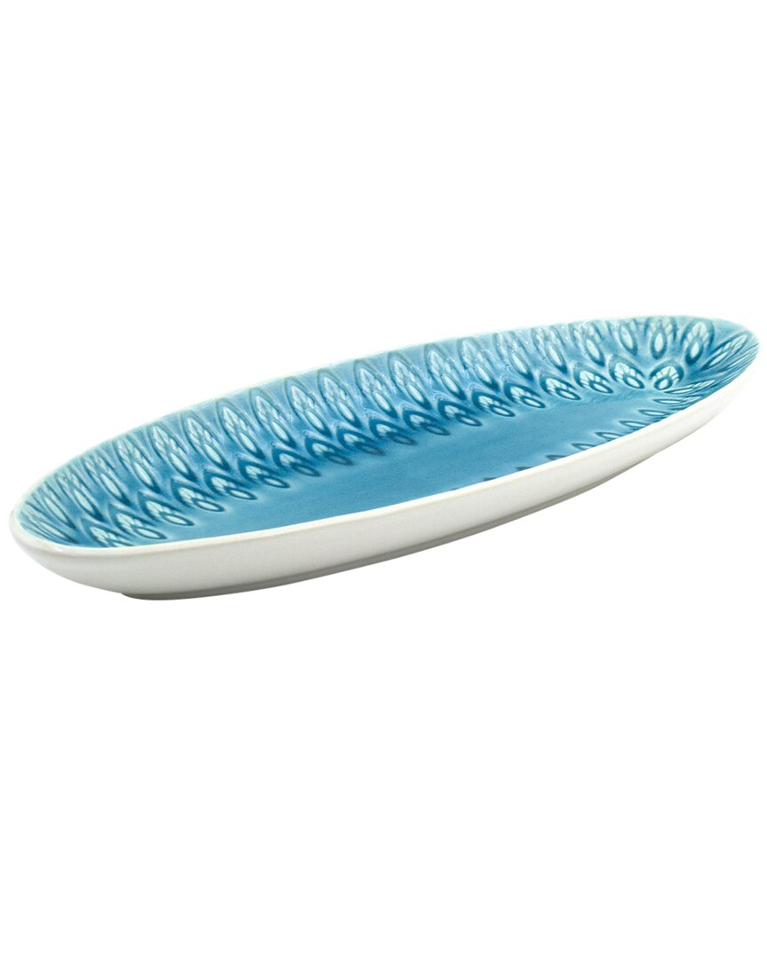 Euro Ceramica Peacock 13in Oval Serving Platter In Turquoise