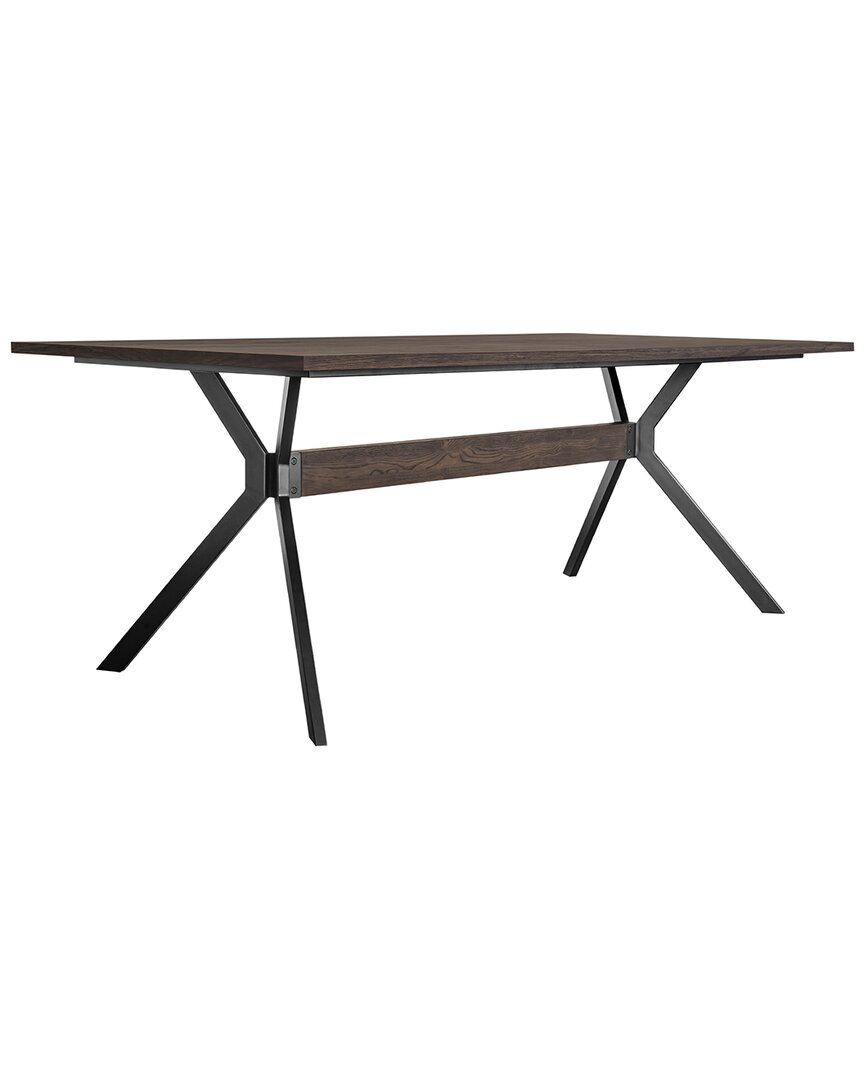 Armen Living Nevada Rustic Oak Wood Trestle Base Dining Table In Brown