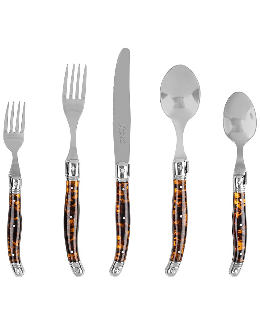 French Home Laguiole Connoisseur 20-piece Flatware Set With Tortoise Handles In Brown