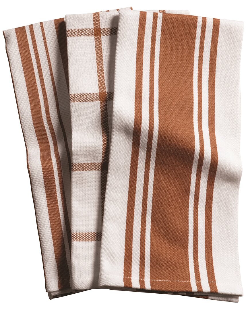 Kaf Home Centerband/basketweave Kitchen Towels Set Of 3 In Brown