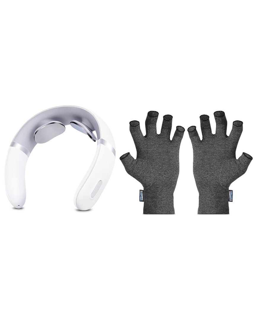 Relaxultima Portable Tens Neck Massager & Compressultima Compression Gloves Bundle - Large