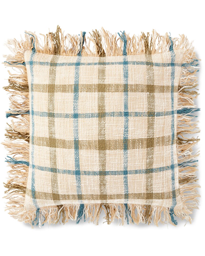 Loloi Handwoven Modern Abstract Structured Check Pillow With Fringe In Brown