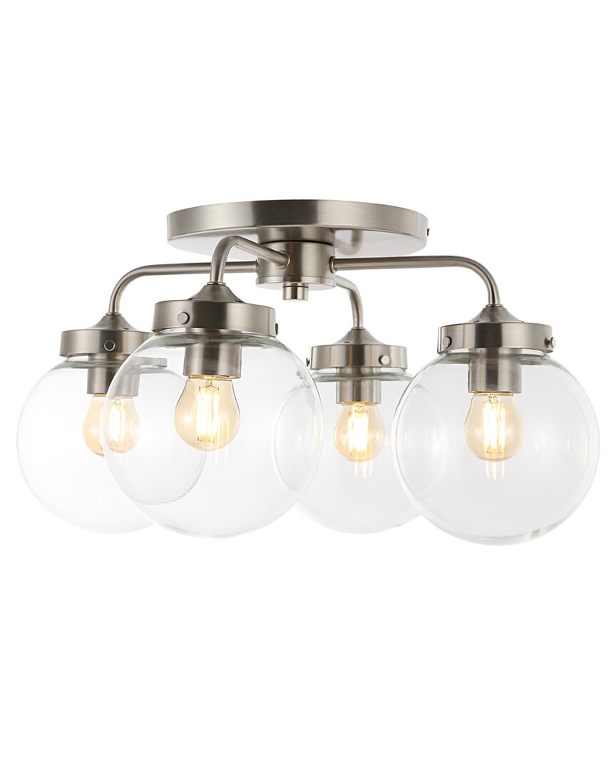 Jonathan Y Piper 18in 4-light Farmhouse Rustic Iron/glass Led Semi Flush Mount In Nickel