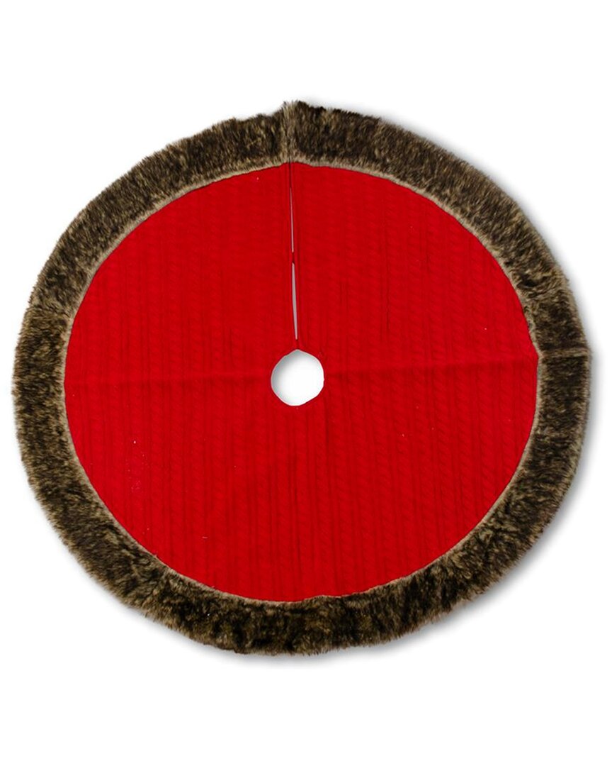 Shop K & K Interiors K&k Interiors, Inc. 48in Red Cable Knit Tree Skirt With Brown Fur Trim