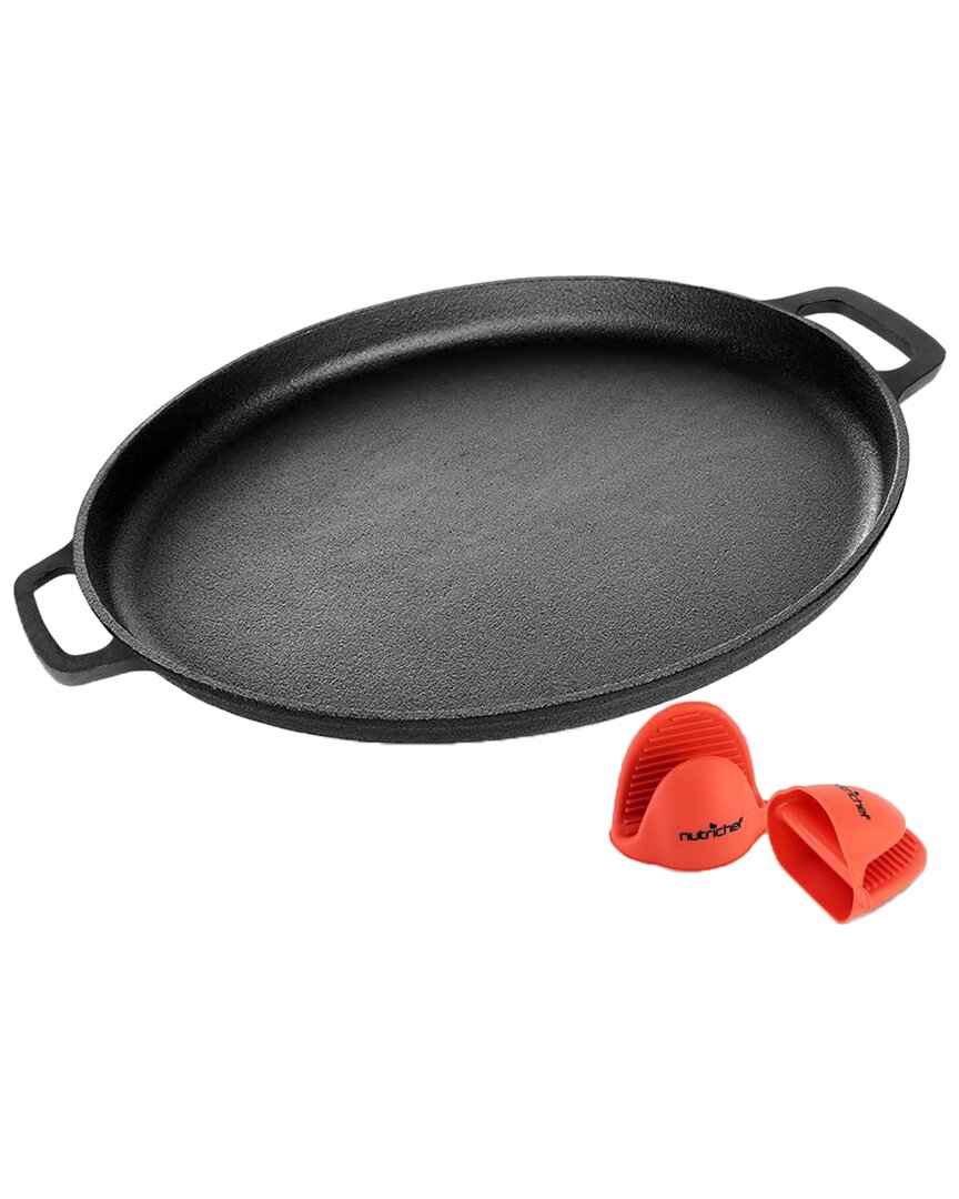 Nutrichef 14in Cast Iron Pizza/baking Pan In Black
