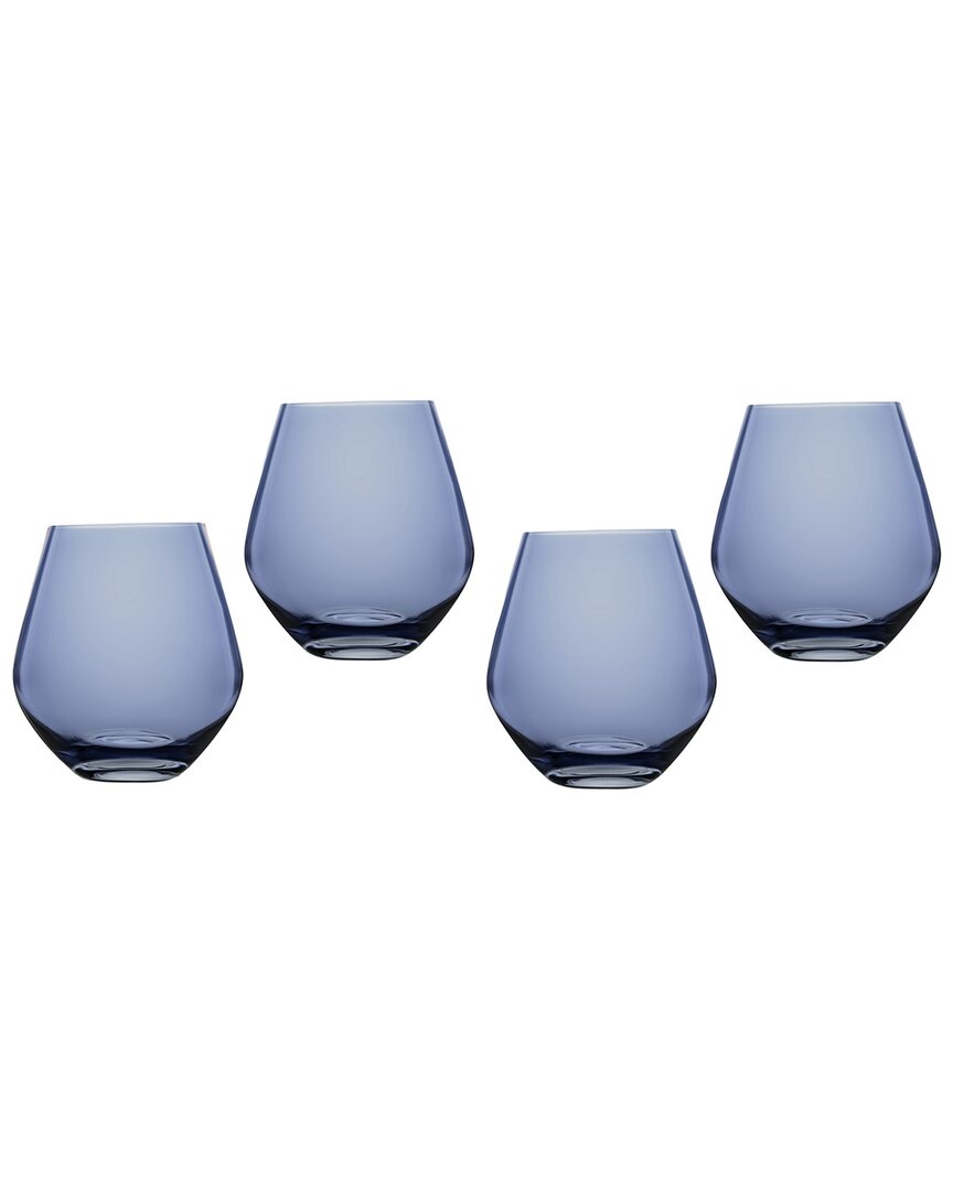 Godinger Meridian Stemless Wine Glasses, Blue - Set Of 4