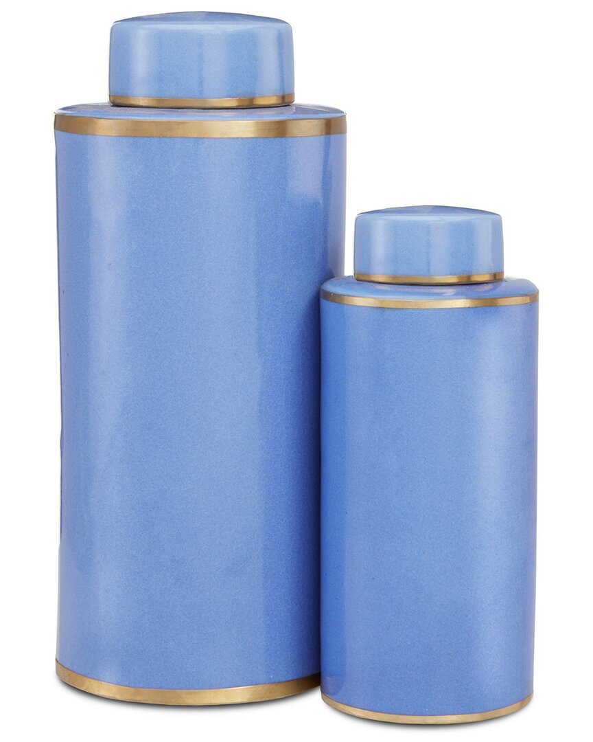 Currey & Company Set Of 2 Tea Canisters In Blue