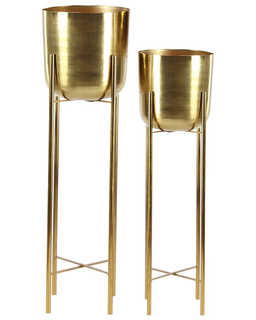 Shop Cosmoliving By Cosmopolitan Set Of 2 Tall Dome Planters With Stands In Gold