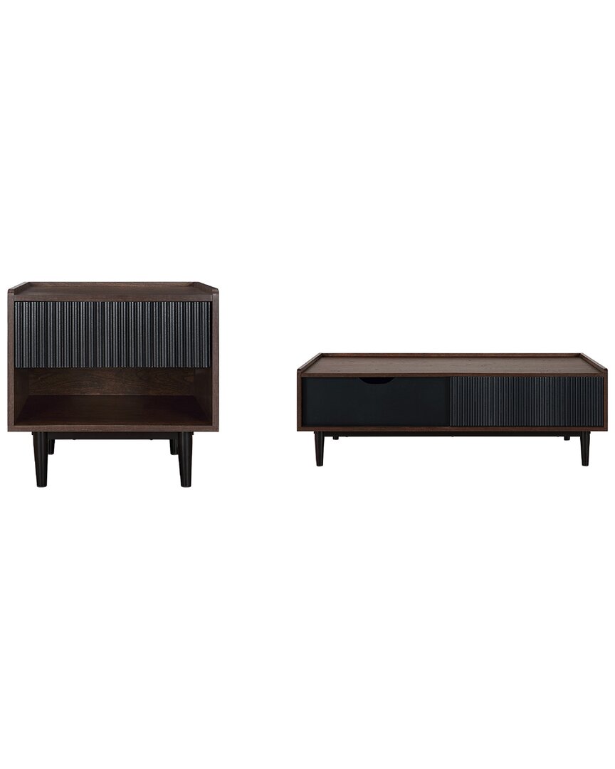 Manhattan Comfort Duane 2-piece Medium Density Fibreboard Ribbed End Table And Coffee Table Set