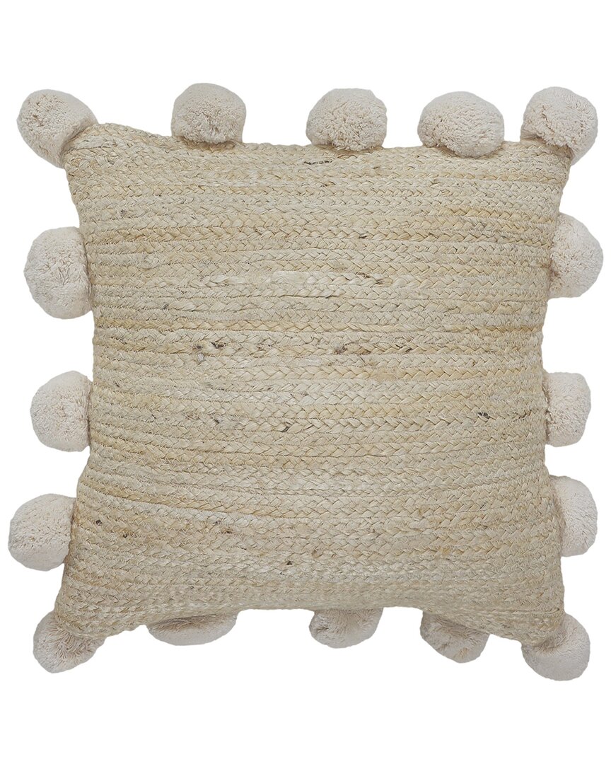 Lr Home Jute & Pom Pom Bordered Throw Pillow