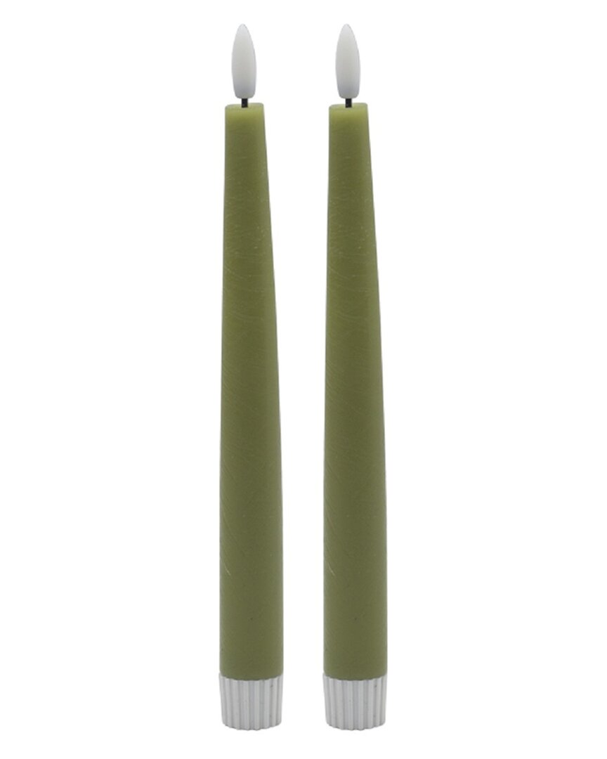 Bidkhome Set Of 2 Pointed Flameless Taper Candles In Green