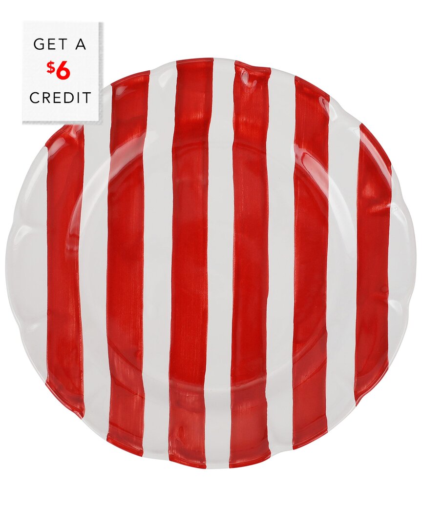 Vietri Amalfitana Stripe Dinner Plate With $6 Credit In Red