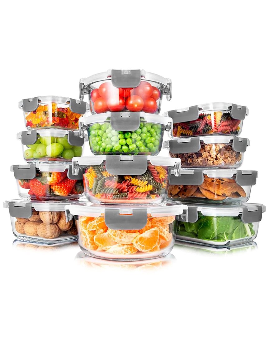 Serenelife 24pc Grey Glass Food Storage Container Set