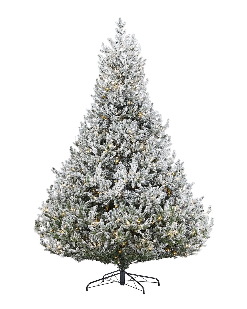 Seasonal Llc Royal Oaks Flocked Fir Tree 9ft, Pre-lit In Green