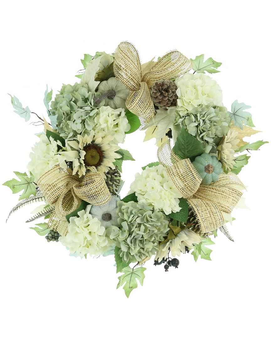 Creative Displays 27in Wreath Decorated With Assorted Hydrangea And Bows In Teal