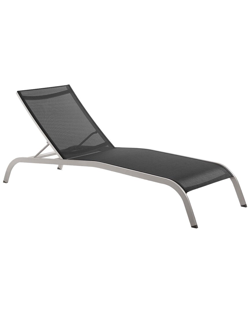 Modway Savannah Mesh Chaise Outdoor Patio Aluminum Lounge Chair In Black