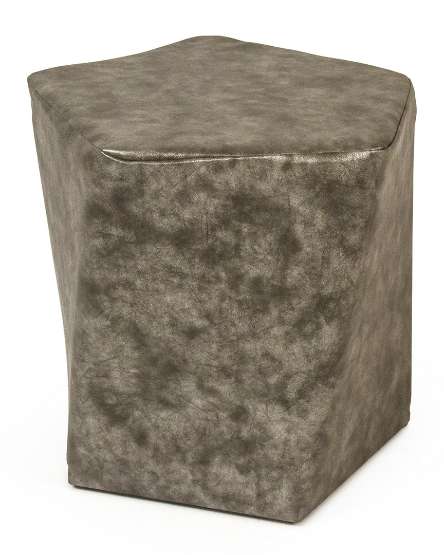 Zentique Distressed Grey Leather Twisted Pentagon Stool In Brown