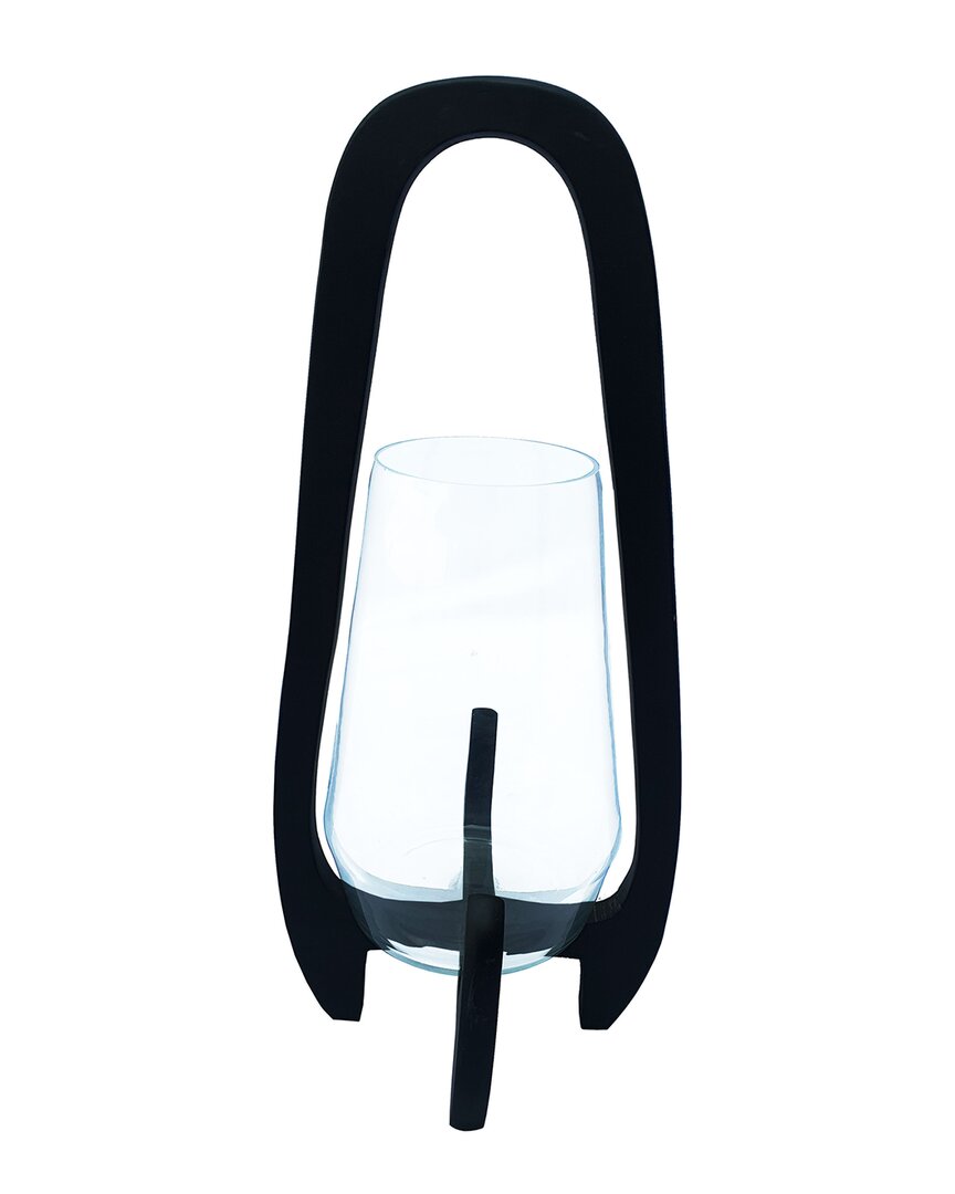 Sagebrook Home Glass Lantern With Wood Handle In Black