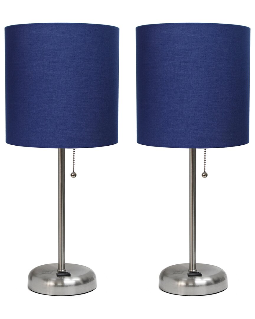 LALIA HOME LALIA HOME SET OF TWO 19.5IN STICK TABLE DESK LAMPS WITH CHARGING OUTLET & DRUM SHADE