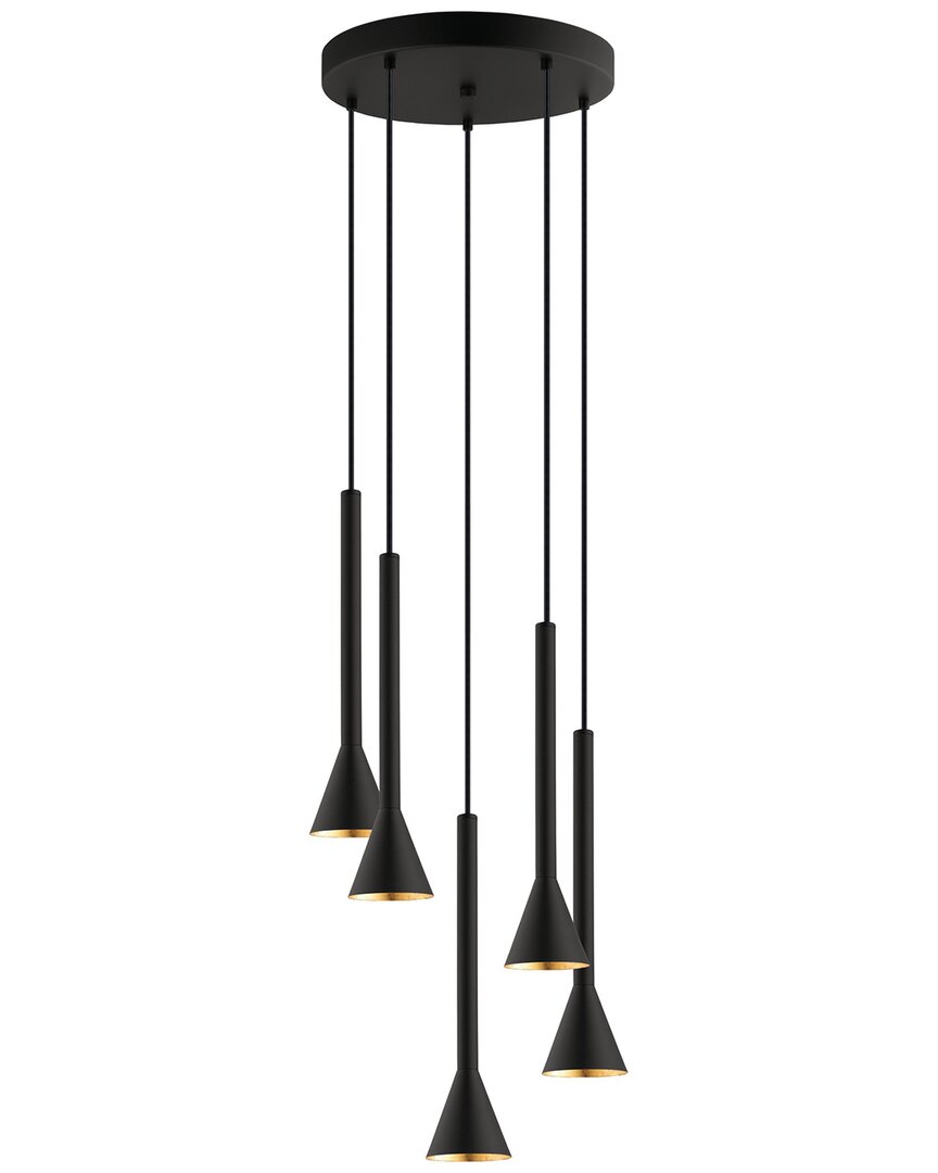 Shop Eglo Cortaderas 5 Light Staircase Pendant With Black Finish & Black With Gold Interior Metal Shades