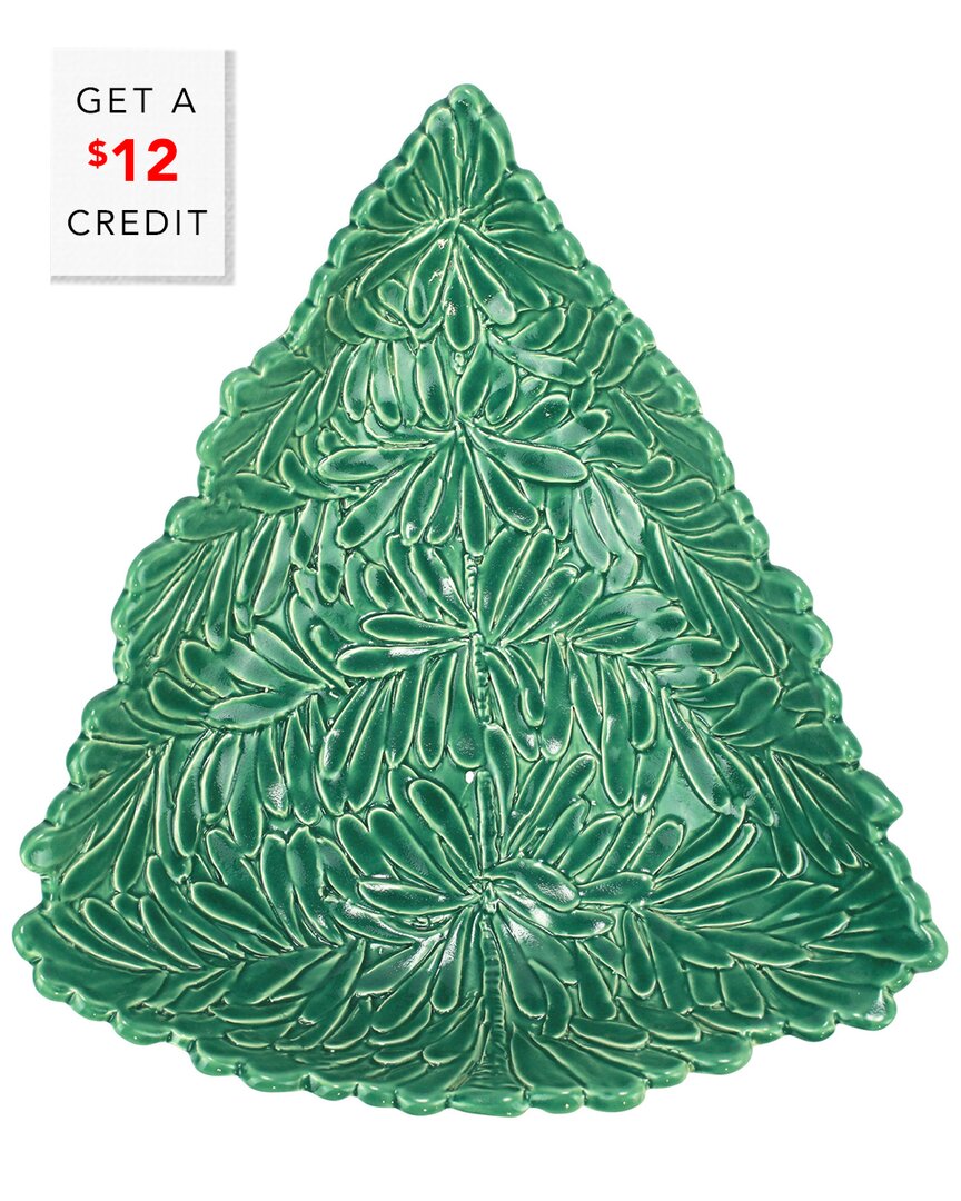 Vietri Lastra Holiday Figural Tree Medium Bowl With $12 Credit In Green