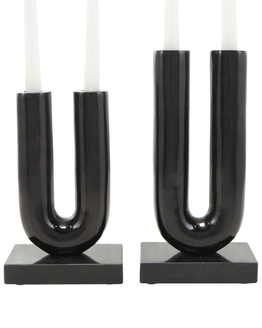 Peyton Lane Set Of 2 Geometric Black Aluminum U-Shaped Candle Holder