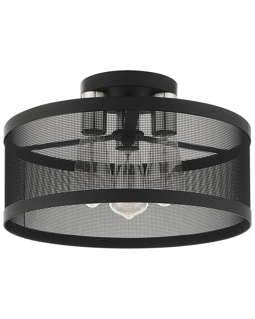Livex Lighting 3-light Black With Brushed Nickel Accents Semi Flush Pendant
